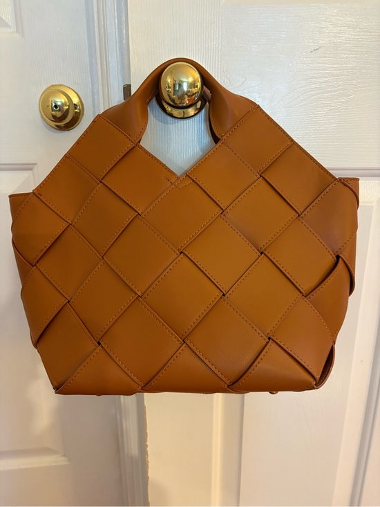 Handbags - Woven Leather Top-Handle Tote in Tan
